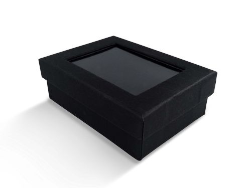 קופסת קרטון שחורה חלקה עם חלון טבעת/עגיל