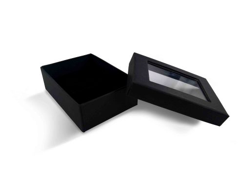 קופסת קרטון שחורה חלקה עם חלון טבעת/עגיל
